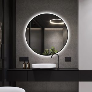 J186-80_7 🪞 Oglindă LED cu Touch și Funcție Dezaburire, 3 Tipuri de Lumină – Ø80 cm, Ramă Negru Mat,Elit's Model J188-80 Smack