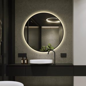 J186-80_8 🪞 Oglindă LED cu Touch și Funcție Dezaburire, 3 Tipuri de Lumină – Ø80 cm, Ramă Negru Mat,Elit's Model J188-80 Smack
