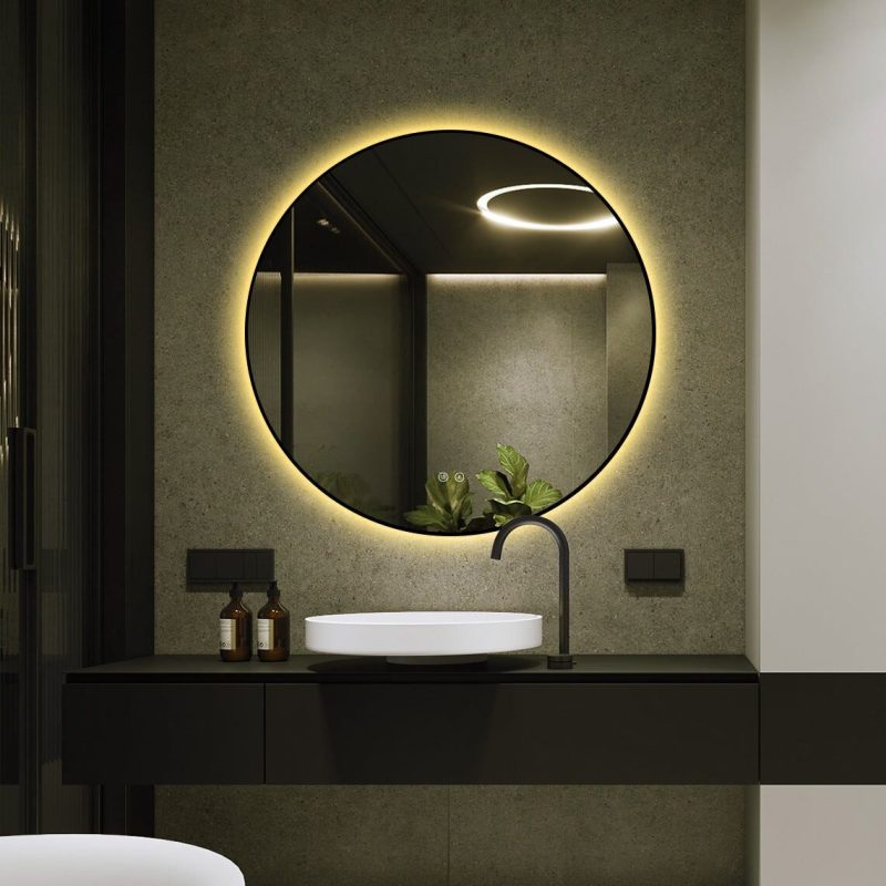 J186-80_9 🪞 Oglindă LED cu Touch și Funcție Dezaburire, 3 Tipuri de Lumină – Ø80 cm, Ramă Negru Mat,Elit's Model J188-80 Smack