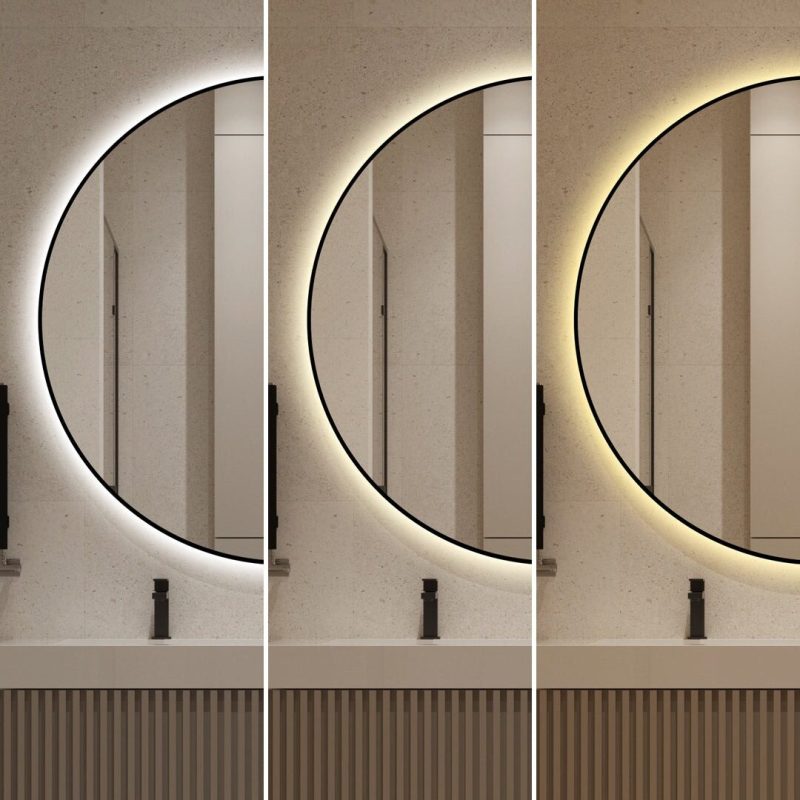 J186-90_10 🪞 Oglindă LED cu Touch, Funcție Dezaburire și 3 Tipuri de Lumină – Ramă Negru Mat, 90 cm,Elit's Model J188-90 Smack