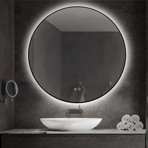 J186-90_4 🪞 Oglindă LED cu Touch, Funcție Dezaburire și 3 Tipuri de Lumină – Ramă Negru Mat, 90 cm,Elit's Model J188-90 Smack