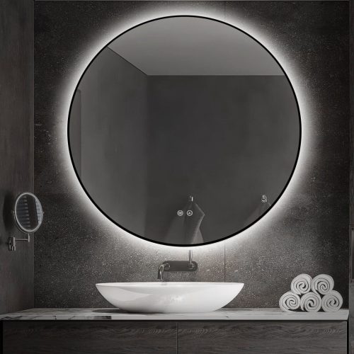 🪞 Oglindă LED cu Touch, Funcție Dezaburire și 3 Tipuri de Lumină – Ramă Negru Mat, 90 cm,Elit's Model J188-90 Smack