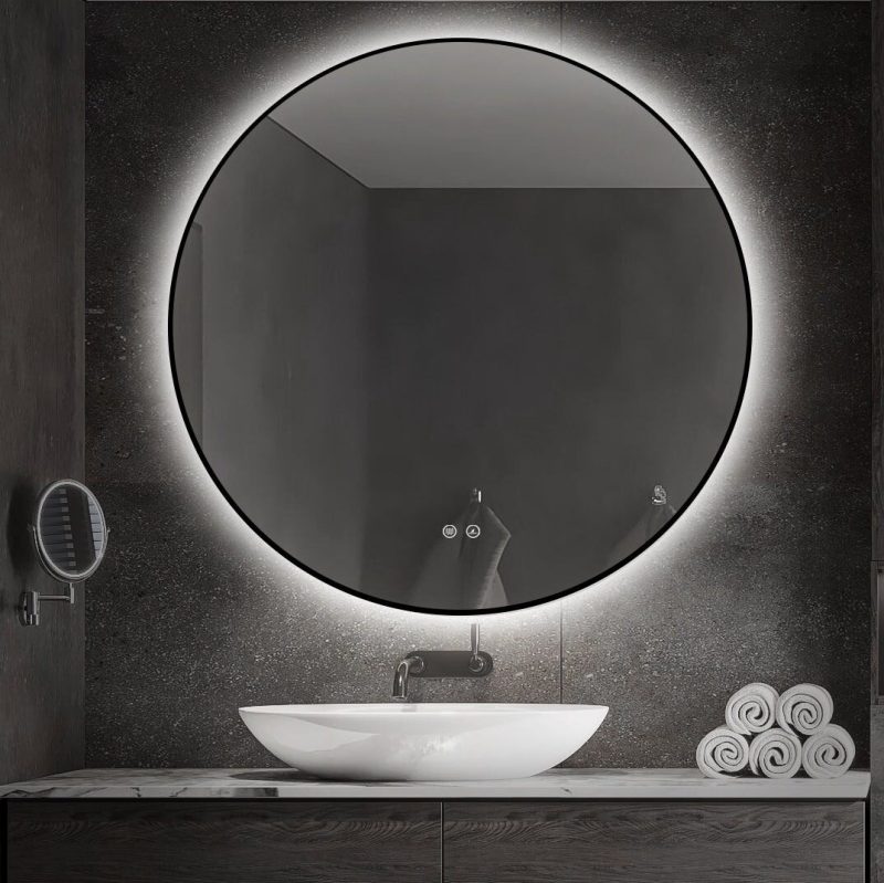 J186-90_4 🪞 Oglindă LED cu Touch, Funcție Dezaburire și 3 Tipuri de Lumină – Ramă Negru Mat, 90 cm,Elit's Model J188-90 Smack