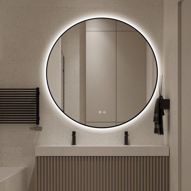J186-90_7 🪞 Oglindă LED cu Touch, Funcție Dezaburire și 3 Tipuri de Lumină – Ramă Negru Mat, 90 cm,Elit's Model J188-90 Smack
