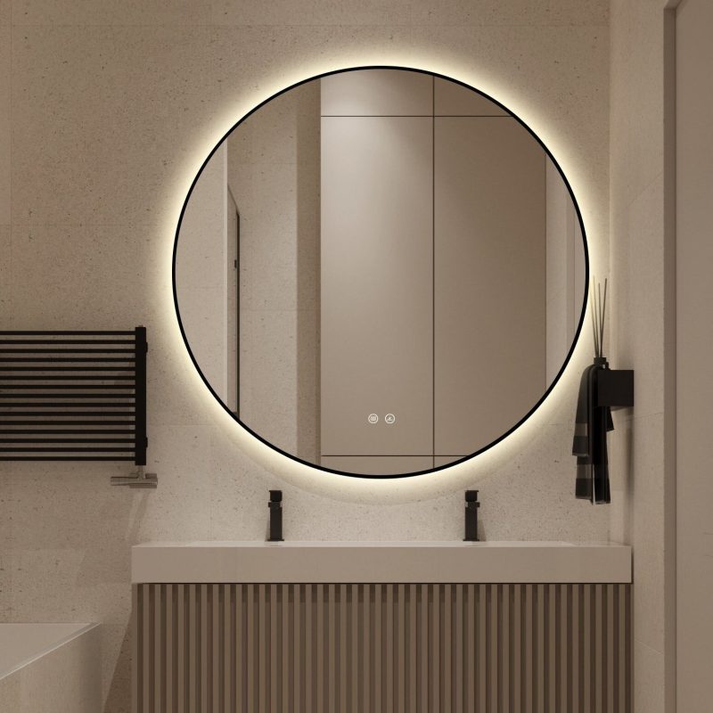J186-90_8 🪞 Oglindă LED cu Touch, Funcție Dezaburire și 3 Tipuri de Lumină – Ramă Negru Mat, 90 cm,Elit's Model J188-90 Smack