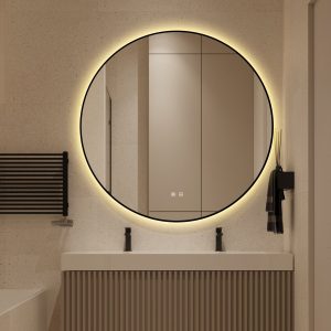 J186-90_9 🪞 Oglindă LED cu Touch, Funcție Dezaburire și 3 Tipuri de Lumină – Ramă Negru Mat, 90 cm,Elit's Model J188-90 Smack