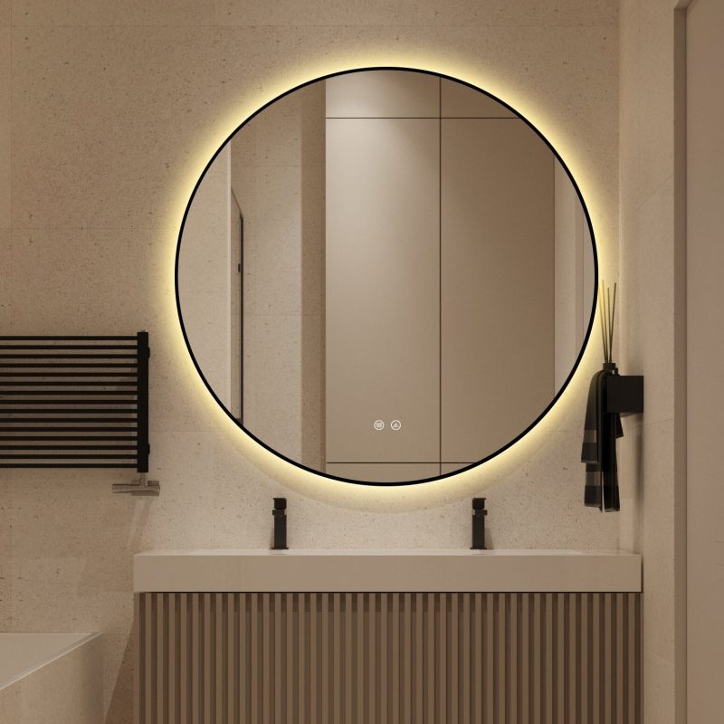 J186-90_9 🪞 Oglindă LED cu Touch, Funcție Dezaburire și 3 Tipuri de Lumină – Ramă Negru Mat, 90 cm,Elit's Model J188-90 Smack
