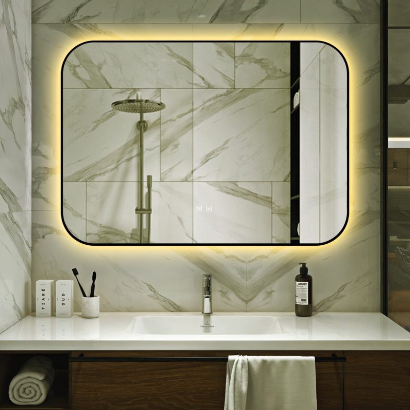 🪞 Oglindă LED cu Touch și Funcție Dezaburire – Ramă Negru, 100x70 cm,Elit's Model J187-10070 Smack