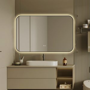 🪞 Oglindă LED cu Touch și Funcție Dezaburire – Ramă Negru, 110x70 cm, Model J187-11070 Smack