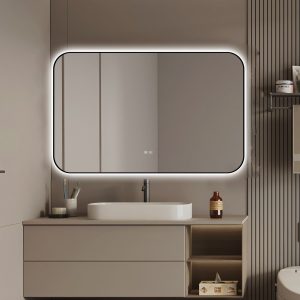 🪞 Oglindă LED cu Touch și Funcție Dezaburire – Ramă Negru, 110x70 cm, Model J187-11070 Smack