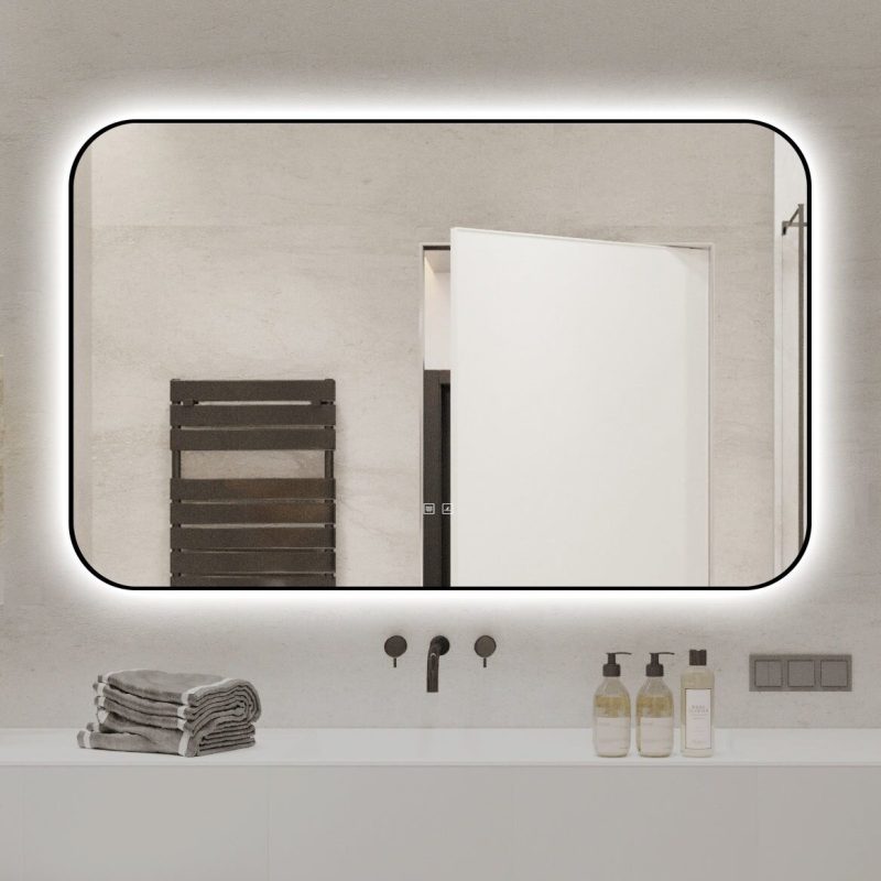 🪞 Oglindă LED cu Touch și Funcție Dezaburire – Ramă Negru, 110x70 cm, Model J187-11070 Smack