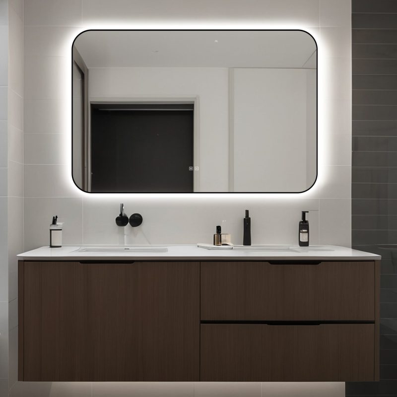 🪞 Oglindă LED cu Touch și Funcție Dezaburire – Ramă Negru, 120x80 cm,Elit's Model J187-12080 Smack
