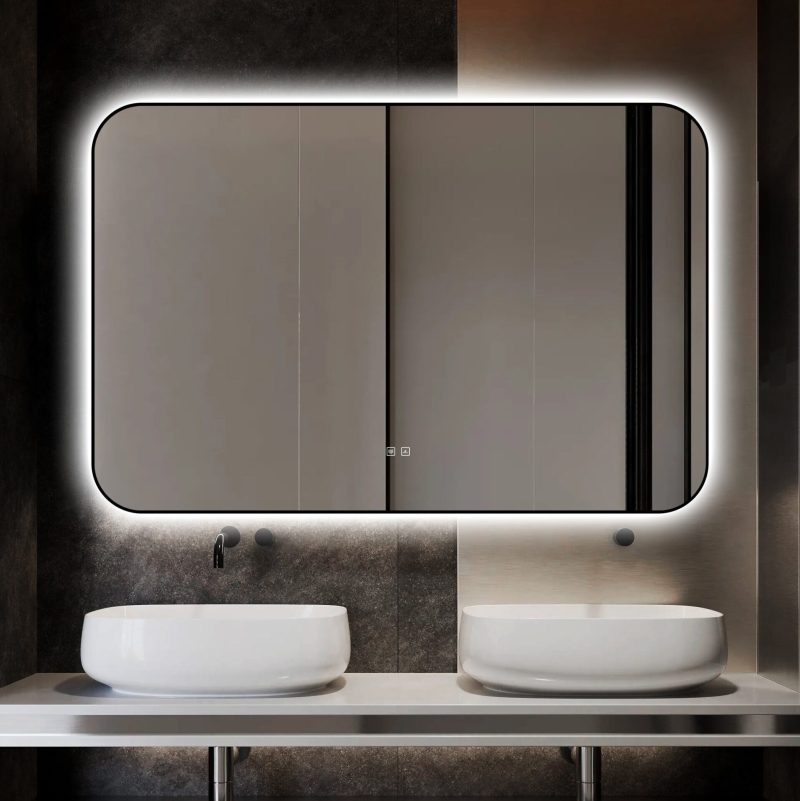 🪞 Oglindă LED cu Touch și Funcție Dezaburire – Ramă Negru, 120x80 cm,Elit's Model J187-12080 Smack