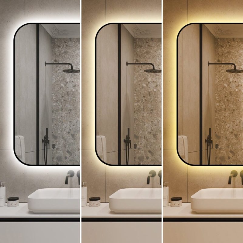 🪞 Oglindă LED cu Touch și Funcție Dezaburire – Ramă Negru, 130x80 cm,Elit's Model J187-13080 Smack
