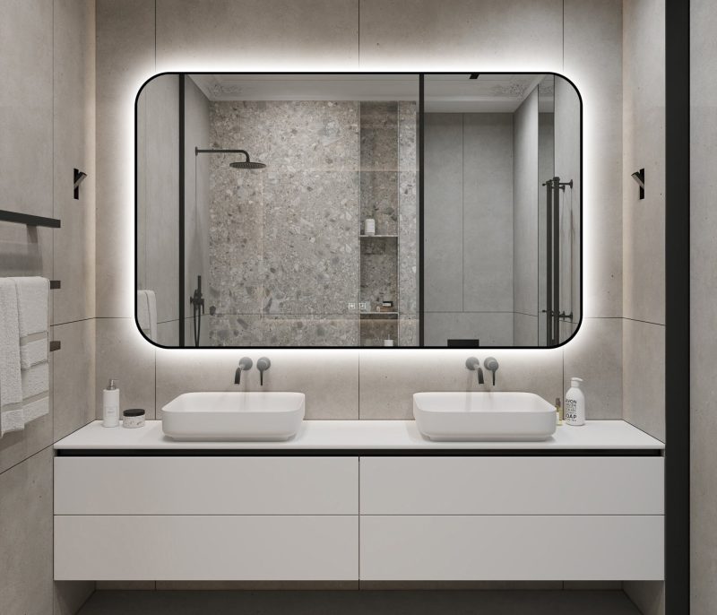 🪞 Oglindă LED cu Touch și Funcție Dezaburire – Ramă Negru, 130x80 cm,Elit's Model J187-13080 Smack