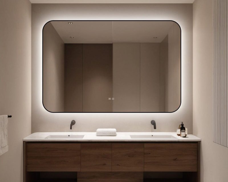 🪞 Oglindă LED cu Touch și Funcție Dezaburire – Ramă Negru, 130x80 cm,Elit's Model J187-13080 Smack