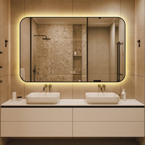 🪞 Oglindă LED cu Touch și Funcție Dezaburire – Ramă Negru, 130x80 cm,Elit's Model J187-13080 Smack