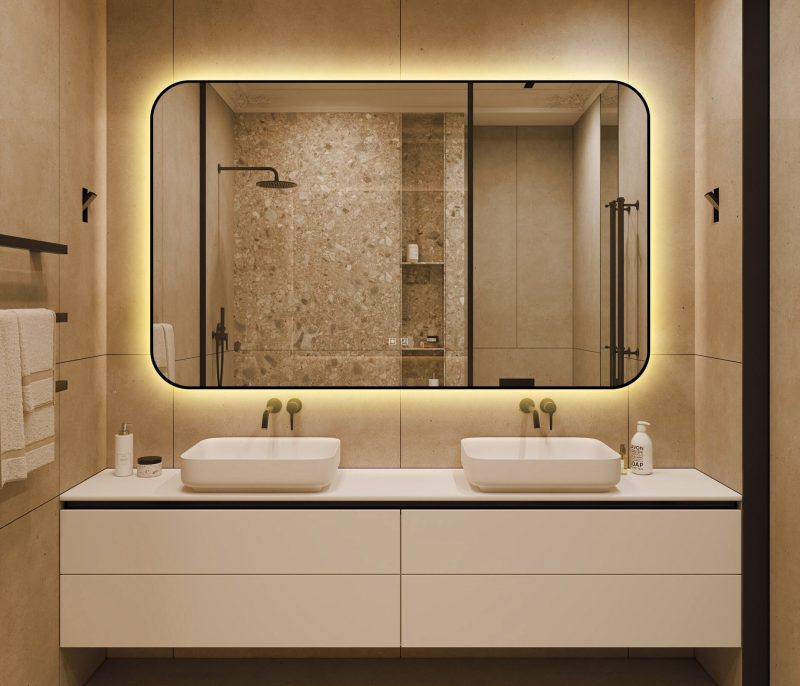 🪞 Oglindă LED cu Touch și Funcție Dezaburire – Ramă Negru, 130x80 cm,Elit's Model J187-13080 Smack