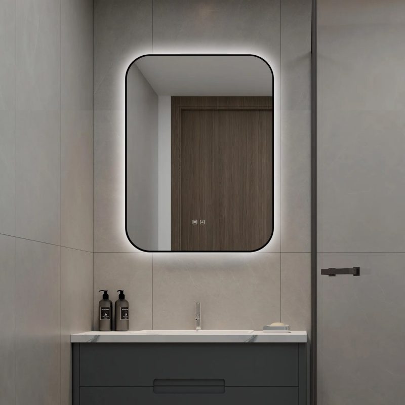 🪞 Oglindă LED cu Touch și Funcție Dezaburire – Ramă Negru, 60x80 cm,Elit's Model J187-6080 Smack