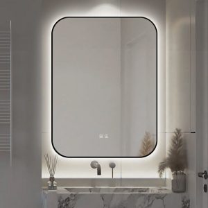 🪞 Oglindă LED cu Touch și Funcție Dezaburire – Ramă Negru, 60x80 cm,Elit's Model J187-6080 Smack