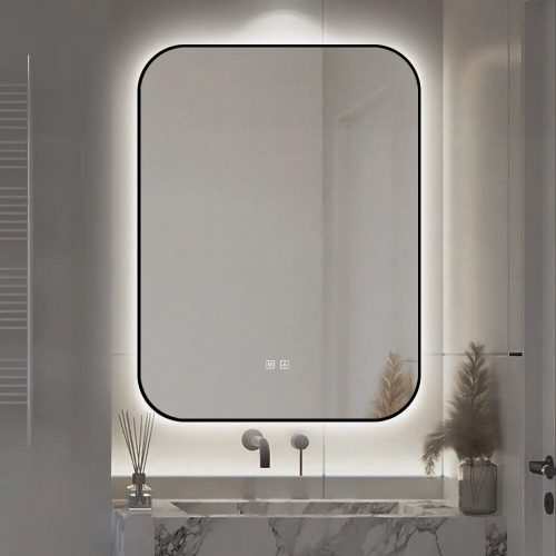 🪞 Oglindă LED cu Touch și Funcție Dezaburire – Ramă Negru, 60x80 cm,Elit's Model J187-6080 Smack