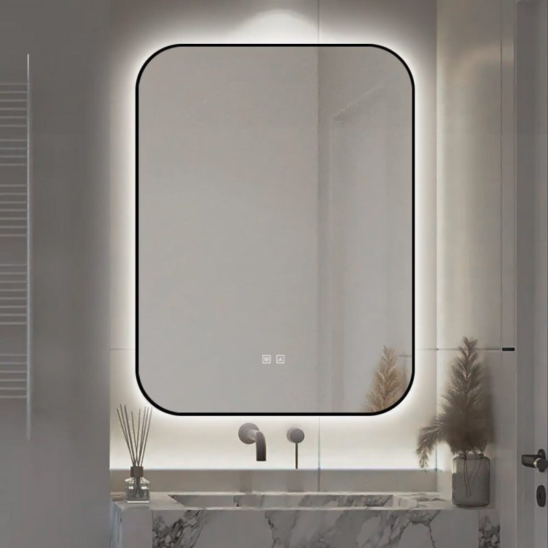 🪞 Oglindă LED cu Touch și Funcție Dezaburire – Ramă Negru, 60x80 cm,Elit's Model J187-6080 Smack