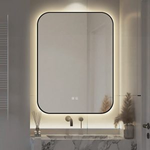 🪞 Oglindă LED cu Touch și Funcție Dezaburire – Ramă Negru, 60x80 cm,Elit's Model J187-6080 Smack