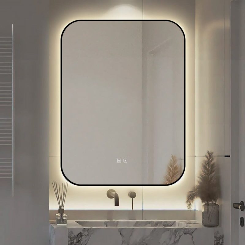 🪞 Oglindă LED cu Touch și Funcție Dezaburire – Ramă Negru, 60x80 cm,Elit's Model J187-6080 Smack