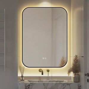 🪞 Oglindă LED cu Touch și Funcție Dezaburire – Ramă Negru, 60x80 cm,Elit's Model J187-6080 Smack