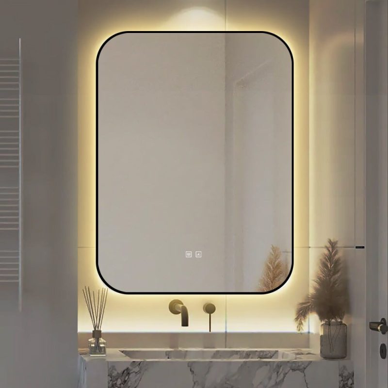 🪞 Oglindă LED cu Touch și Funcție Dezaburire – Ramă Negru, 60x80 cm,Elit's Model J187-6080 Smack