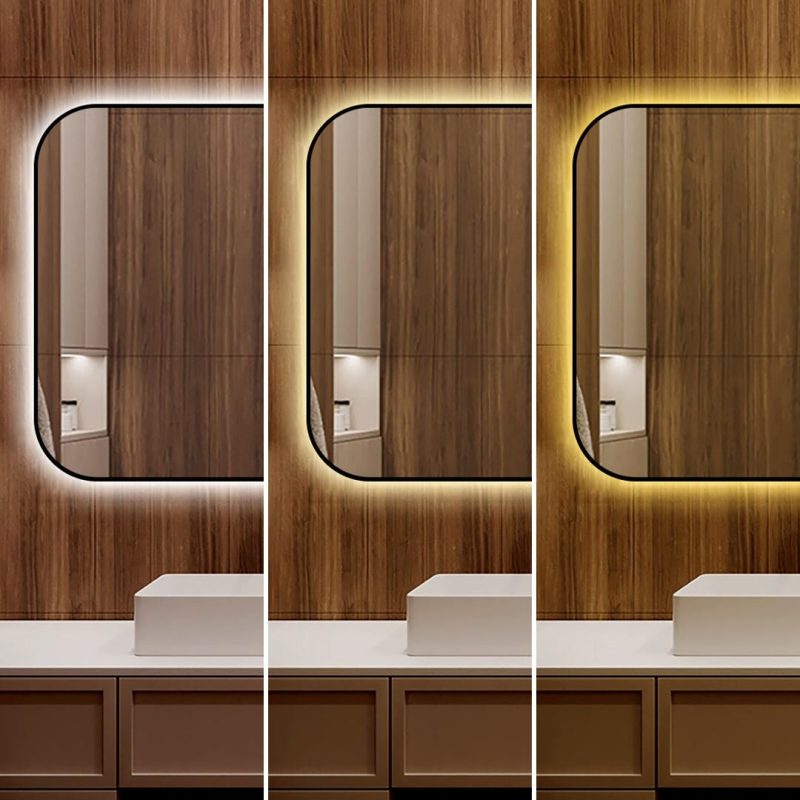 🪞 Oglindă LED cu Touch și Funcție Dezaburire – Ramă Negru, 80x60 cm,Elit's Model J187-8060 Smack
