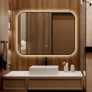🪞 Oglindă LED cu Touch și Funcție Dezaburire – Ramă Negru, 80x60 cm,Elit's Model J187-8060 Smack