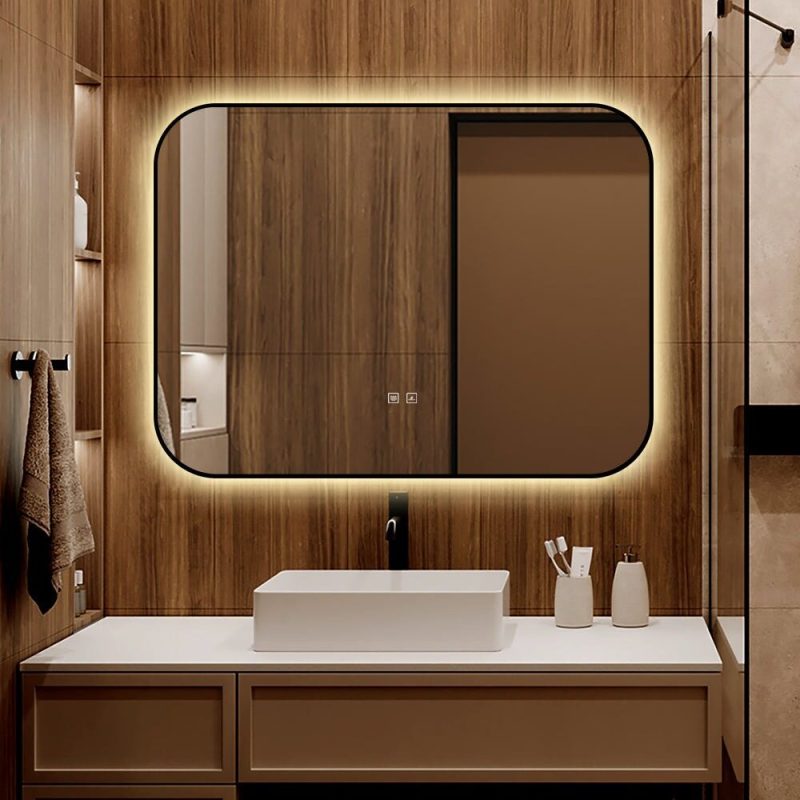 🪞 Oglindă LED cu Touch și Funcție Dezaburire – Ramă Negru, 80x60 cm,Elit's Model J187-8060 Smack