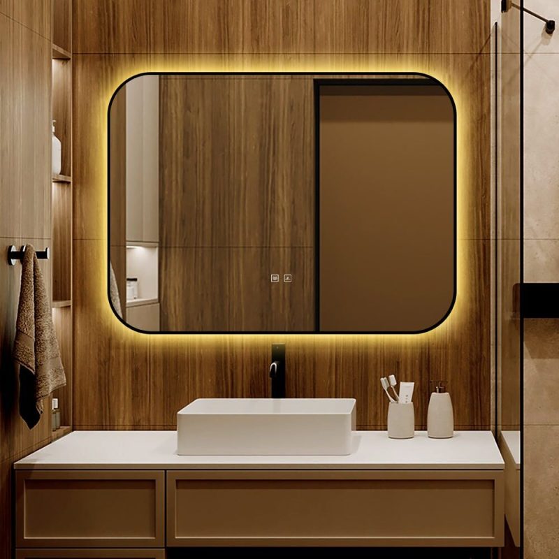 🪞 Oglindă LED cu Touch și Funcție Dezaburire – Ramă Negru, 80x60 cm,Elit's Model J187-8060 Smack