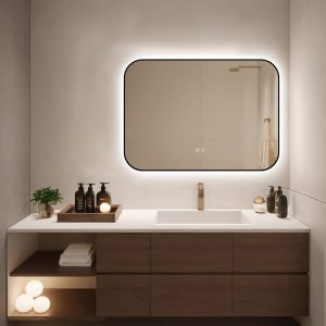 🪞 Oglindă LED cu Touch și Funcție Dezaburire – Ramă Negru, 90x65 cm,Elit's Model J187-9065 Smack