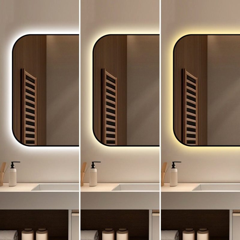🪞 Oglindă LED cu Touch și Funcție Dezaburire – Ramă Negru, 90x65 cm,Elit's Model J187-9065 Smack