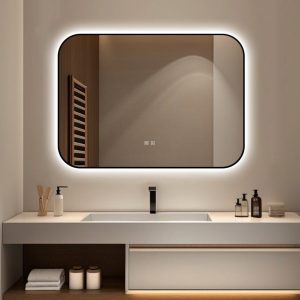 🪞 Oglindă LED cu Touch și Funcție Dezaburire – Ramă Negru, 90x65 cm,Elit's Model J187-9065 Smack