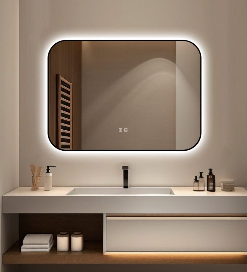 🪞 Oglindă LED cu Touch și Funcție Dezaburire – Ramă Negru, 90x65 cm,Elit's Model J187-9065 Smack
