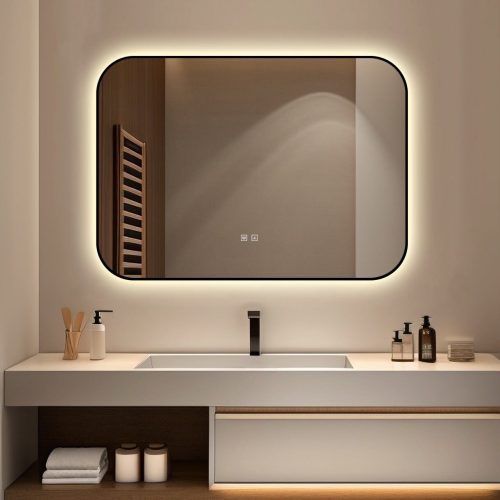 🪞 Oglindă LED cu Touch și Funcție Dezaburire – Ramă Negru, 90x65 cm,Elit's Model J187-9065 Smack