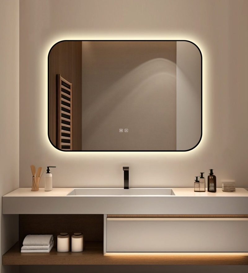 🪞 Oglindă LED cu Touch și Funcție Dezaburire – Ramă Negru, 90x65 cm,Elit's Model J187-9065 Smack