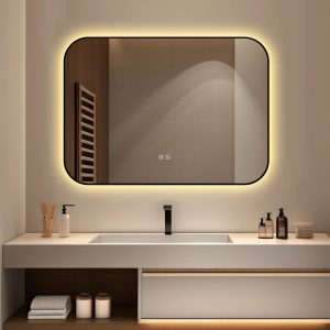 🪞 Oglindă LED cu Touch și Funcție Dezaburire – Ramă Negru, 90x65 cm,Elit's Model J187-9065 Smack