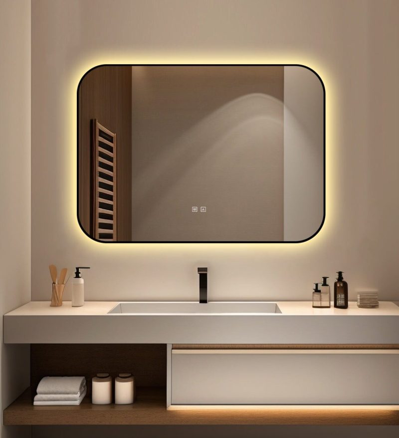 🪞 Oglindă LED cu Touch și Funcție Dezaburire – Ramă Negru, 90x65 cm,Elit's Model J187-9065 Smack