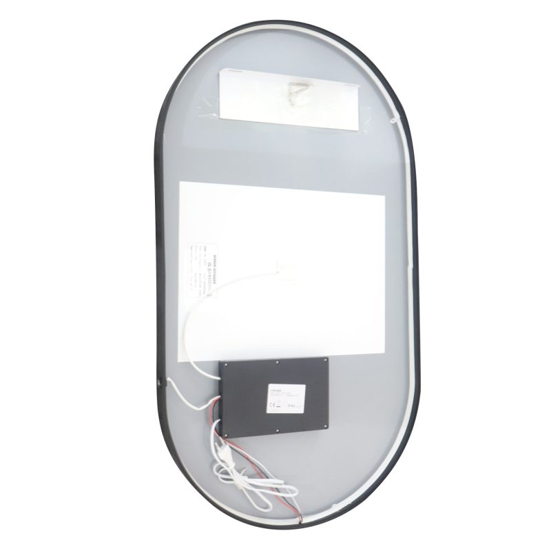 Oglindă de baie LED Elit’s Premium cu dezaburire – 50 × 90 cm, ramă neagră