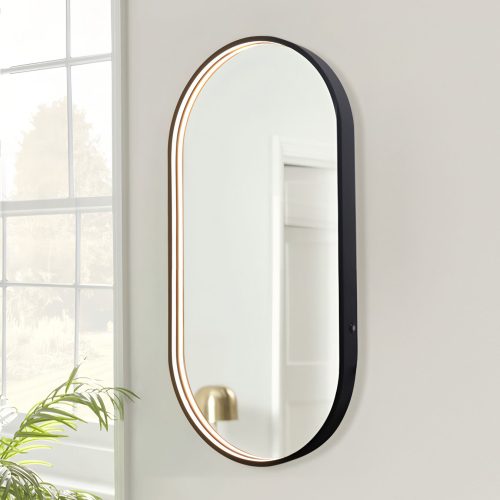 Oglindă de baie LED Elit’s Premium cu dezaburire – 50 × 90 cm, ramă neagră