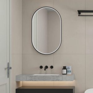 Oglindă de baie LED Elit’s Premium cu dezaburire – 50 × 90 cm, ramă neagră