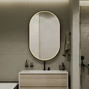 Oglindă de baie LED Elit’s Premium cu dezaburire – 50 × 90 cm, ramă neagră
