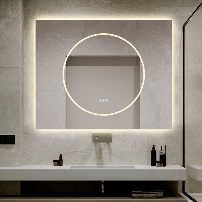 🪞 Oglindă LED cu Touch și Funcție Dezaburire, 3 Tipuri de Lumină – 100x80 cm, Model J193-10080 Smack