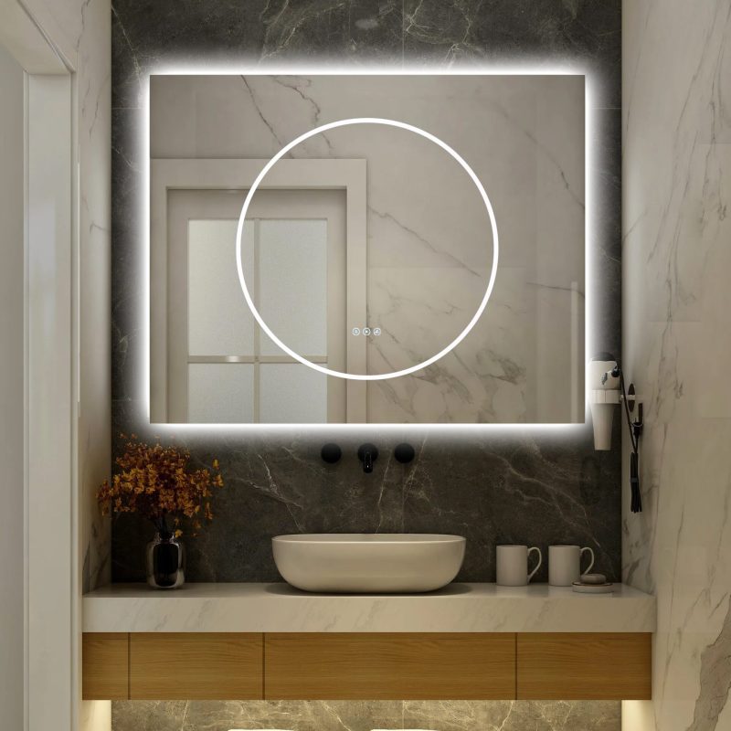 🪞 Oglindă LED cu Touch și Funcție Dezaburire, 3 Tipuri de Lumină – 100x80 cm, Model J193-10080 Smack