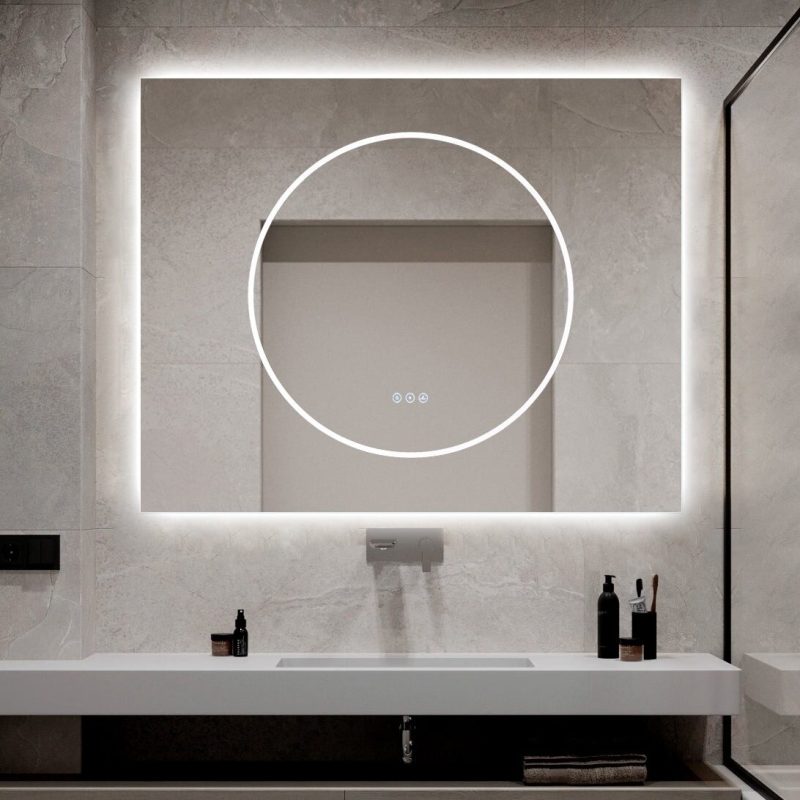 🪞 Oglindă LED cu Touch și Funcție Dezaburire, 3 Tipuri de Lumină – 100x80 cm, Model J193-10080 Smack