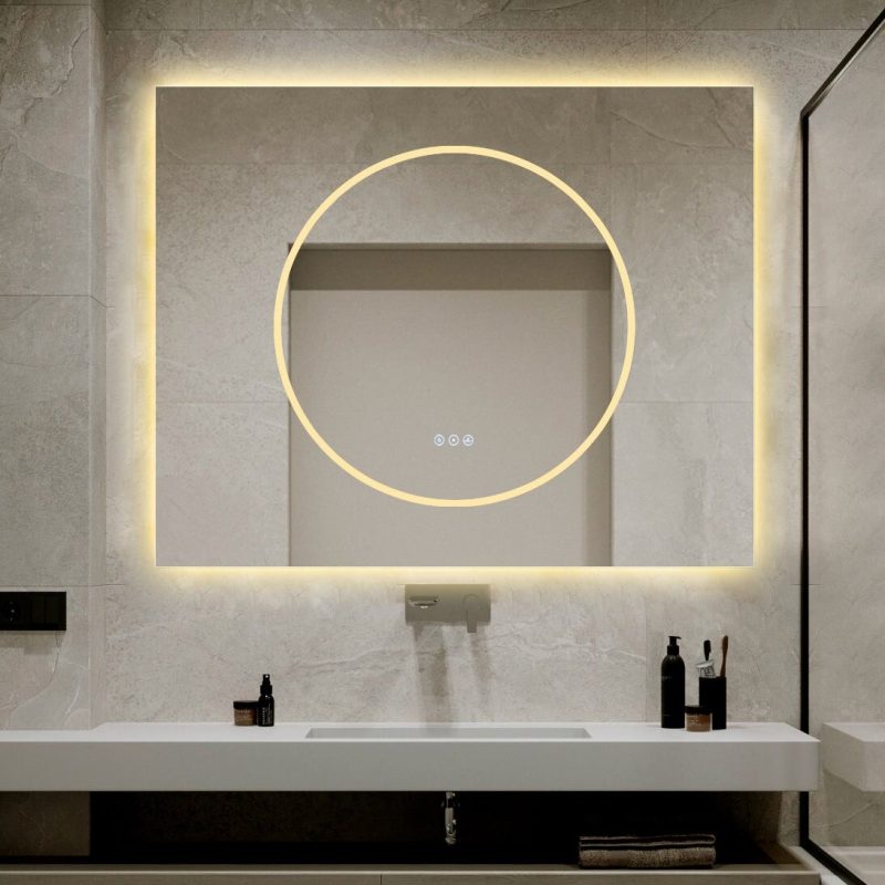 🪞 Oglindă LED cu Touch și Funcție Dezaburire, 3 Tipuri de Lumină – 100x80 cm, Model J193-10080 Smack